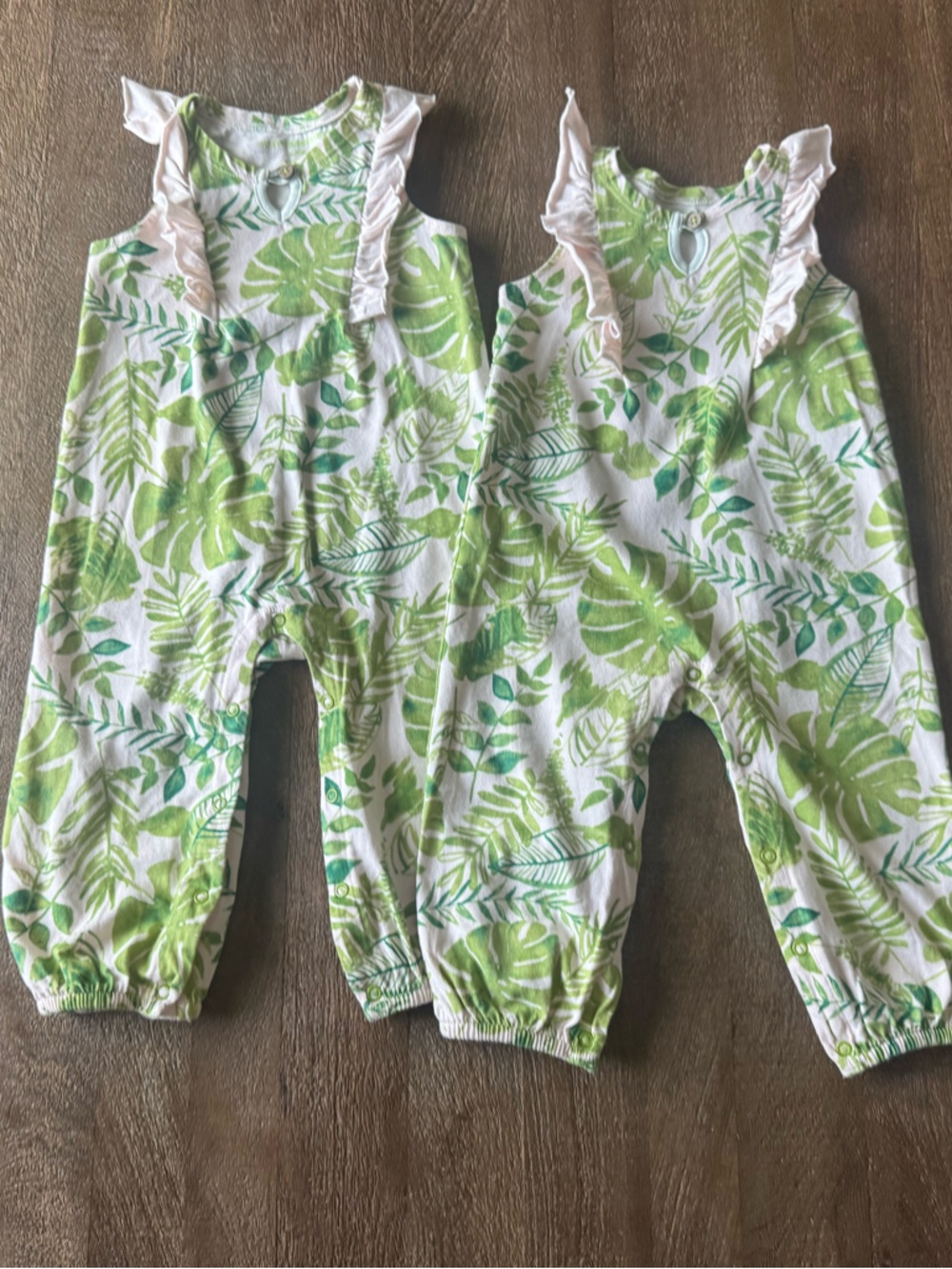 TWIN BUNDLE Set of 2 Burt's Bees Tropical Leaf Print Baby Rompers